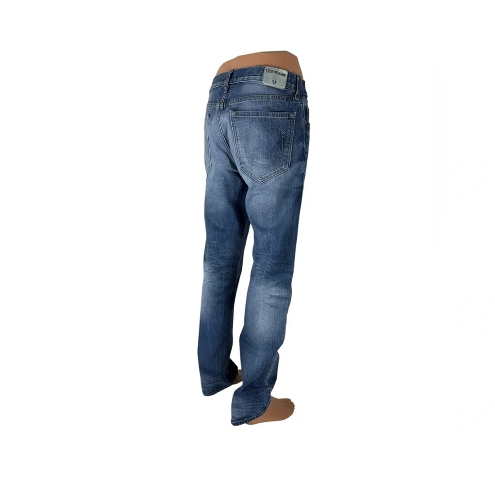 True Religion Mens 34 Jeans Geno Relaxed Slim Blue Cotton Made USA Inseam 33”